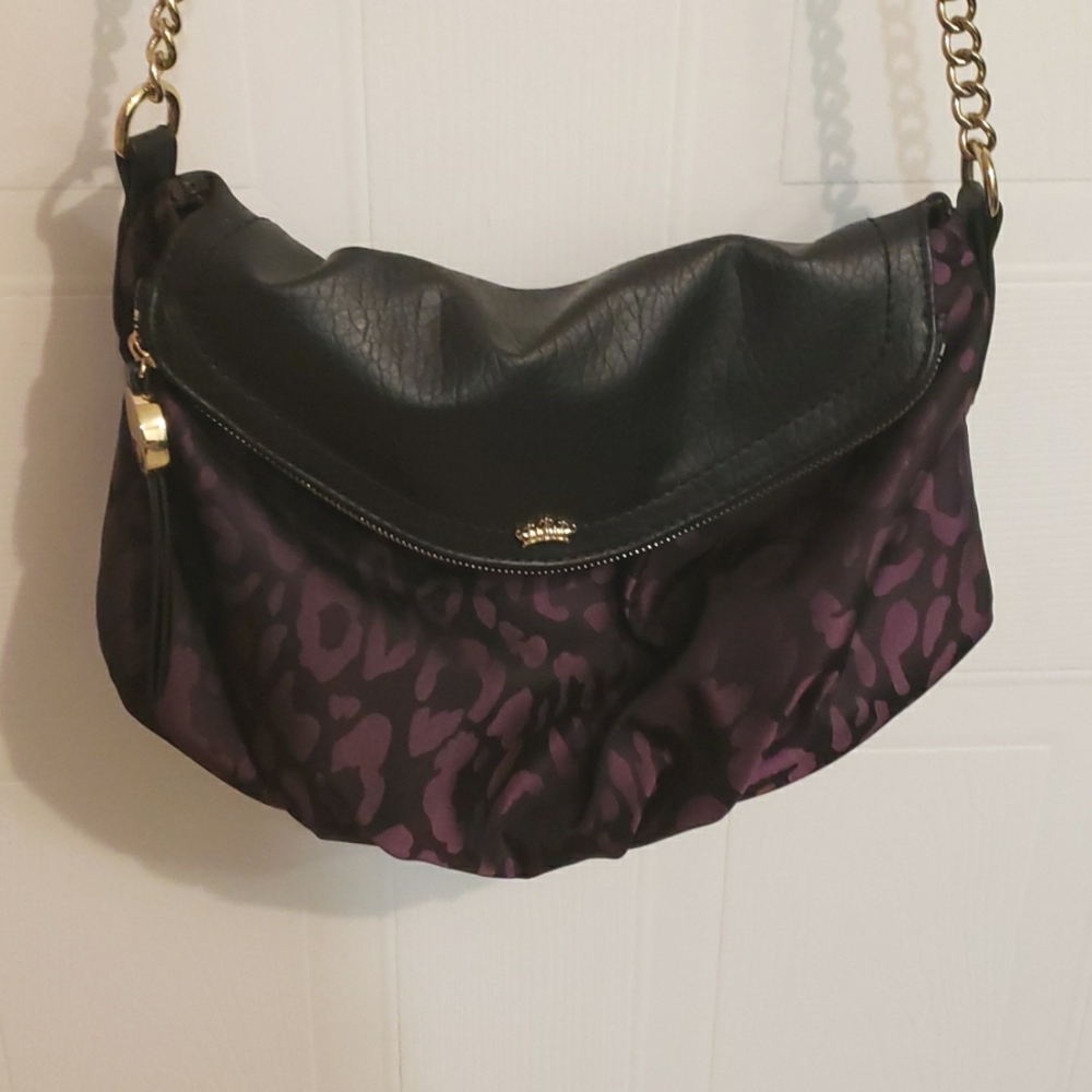 Juicy Couture purple and black leopard cross body purse